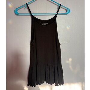 American Eagle Soft & Sexy Ribbed Peplum Tank Top Black XS Cami Summer Classic